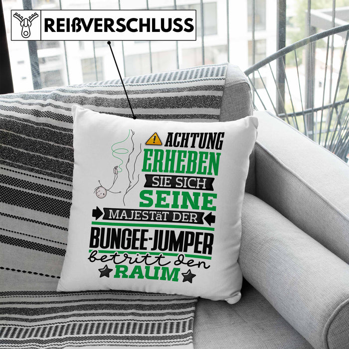 Bungee-Jumper Geschenk Kissen mit Füllung 40x40 Lustiger Spruch Erheben Sie Sich Der Bungee-Jumper Betritt den Raum (Grau) Blau Trendation