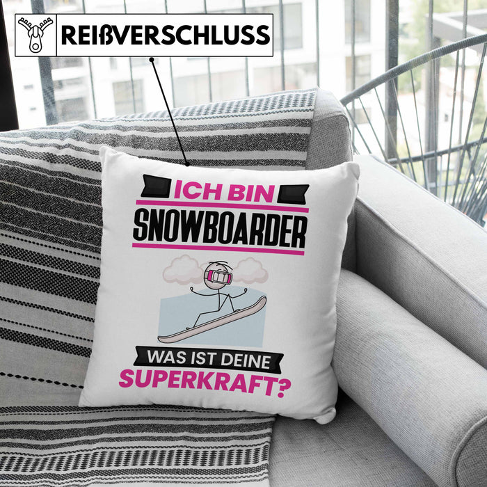 Snowboarder Kissen mit Füllung 40x40 Geschenk für Snowboarder Geburtstag Lustiger Spruch Was Ist Deine Superkraft (Grau) Grau Trendation