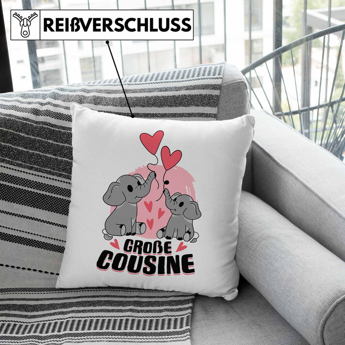 Große Cousine Kissen mit Füllung 40x40 Geschenk Verkündung Du Wirst Große Cousine Geschenkidee Nachwuchs (Grau) Grün Trendation