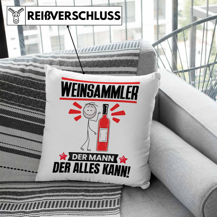 Weinsammler Kissen mit Füllung 40x40 Geschenk für Weinsammler Der Mann Der Alles Kann Geschenkidee zum Geburtstag (Grau) Blau Trendation