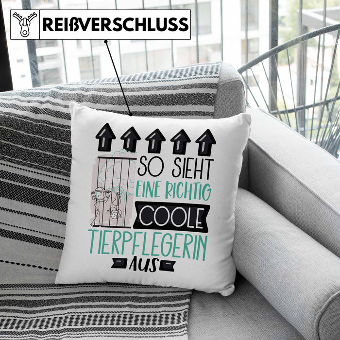 Tierpflegerin Geschenk Kissen mit Füllung 40x40 Lustig Geschenkidee für Tierpflegerin Geburtstag So Sieht Eine Richtig Coole Tierpflegerin Aus Frauen Spruch (Grau) Rosa Trendation