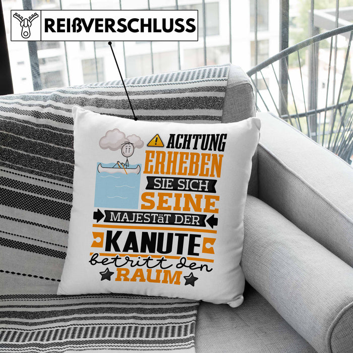 Kanute Geschenk Kissen mit Füllung 40x40 Lustiger Spruch Erheben Sie Sich Der Kanute Betritt den Raum (Grau) Rosa Trendation