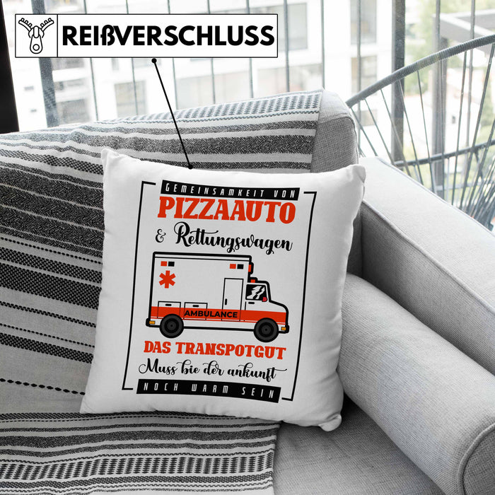 Pizzaauto Rettungswagen Spruch Kissen mit Füllung 40x40 Geschenk Lustiger Gag Spaß (Grau) Grau Trendation