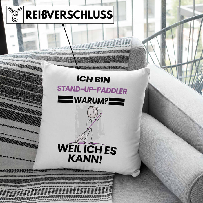 Stand-Up-Paddler Geschenk Kissen mit Füllung 40x40 Lustiger Spruch Ich Bin Stand-Up-Paddler Warum Weil Ich Es Kann Geschenkidee Bester Stand-Up-Paddler Geburtstag (Grau) Rosa Trendation