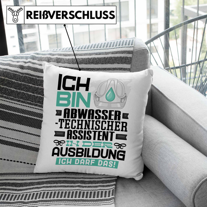 Abwassertechnischer Assistent Ausbildung Kissen mit Füllung 40x40 Geschenk Ich Bin Abwassertechnischer Assistent In Der Ausbildung Ich Darf Das Geschenkidee Spruch (Grau) Blau Trendation