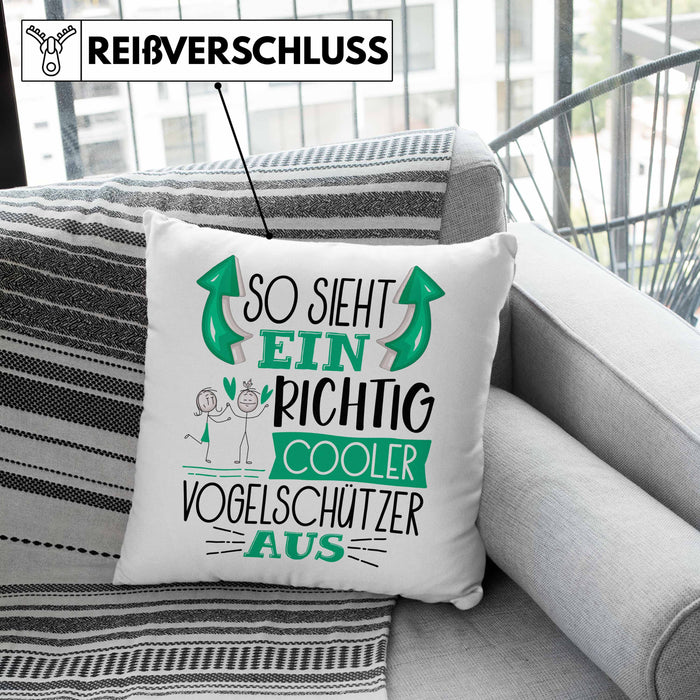 Vogelschützer Kissen mit Füllung 40x40 So Sieht Ein Richtig Cooler Vogelschützer Aus Geschenk Lustiger Spruch Geschenkidee (Grau) Rosa Trendation