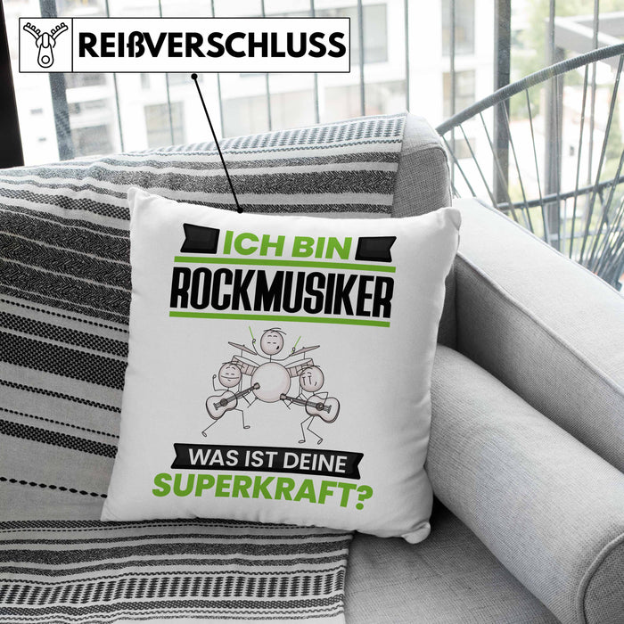 Rockmusiker Kissen mit Füllung 40x40 Geschenk für Rockmusiker Geburtstag Lustiger Spruch Was Ist Deine Superkraft (Grau) Grau Trendation