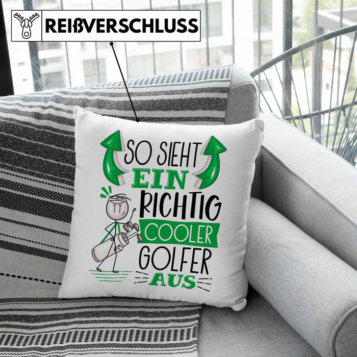 Golf-Spieler Kissen mit Füllung 40x40 Geschenk So Sieht Ein Richtig Cooler Golf-Spieler Aus Geschenkidee Spruch Lustig (Grau) Blau Trendation