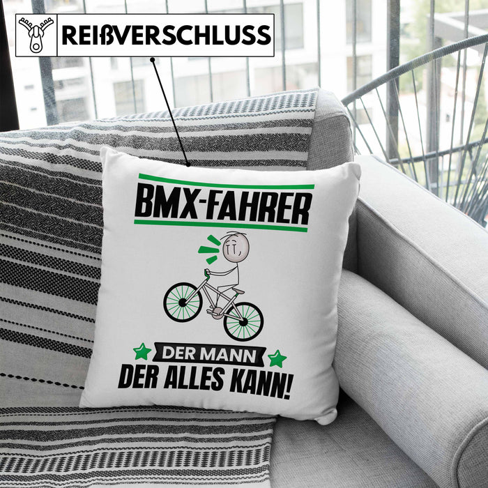 BMX-Fahrer Kissen mit Füllung 40x40 Geschenk für BMX-Fahrer Der Mann Der Alles Kann Geschenkidee zum Geburtstag (Grau) Blau Trendation