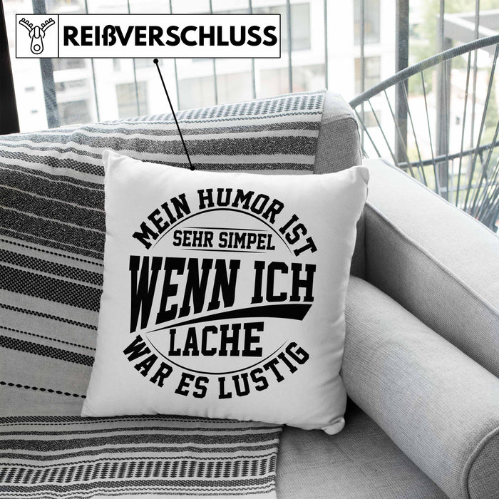 Lustige Kissen mit Füllung 40x40 mit Spruch Mein Humor Ist Simpel Wenn Ich Lache War Es Lustig Geschenk Arbeits-Kollege Geschenkidee Gag Joke (Grau) Blau Trendation