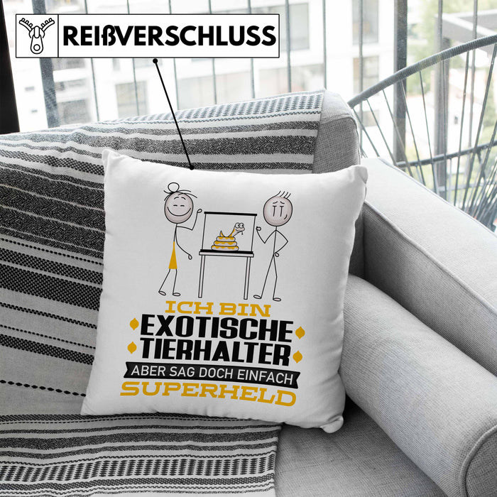 ExotischeTierhalter Geschenk Kissen mit Füllung 40x40 Ich Bin ExotischeTierhalter Aber Sag Doch Einfach Superheld Lustige Geschenkdiee für ExotischeTierhalter (Grau) Blau Trendation