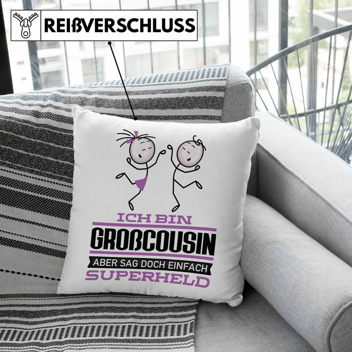 Großcousin Geschenk Kissen mit Füllung 40x40 Ich Bin Großcousin Aber Sag Doch Einfach Superheld Lustige Geschenkdiee für Großcousin (Grau) Grün Trendation