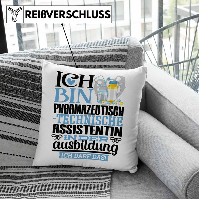Pharmazeutisch-technische Assistentin Ausbildung Start Geschenk Kissen mit Füllung 40x40 Ich Bin Pharmazeutisch-technische Assistentin In Der Ausbildung Ich Darf Das Geschenkidee (Grau) Blau Trendation