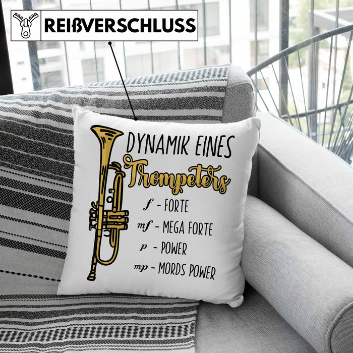 Lustige Trompete Kissen mit Füllung 40x40 Geschenk für Trompeten-Spieler (Grau) Rosa Trendation
