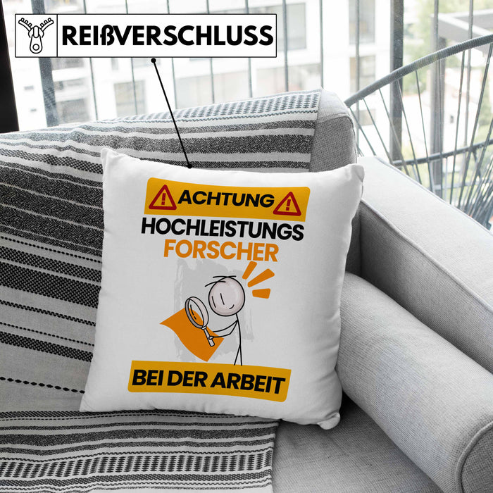 Forscher Kissen mit Füllung 40x40 Geschenk Lustiger Spruch Geschenkidee für Forscher Achtung Hochleistungs Forscher Bei Der Arbeit (Grau) Rosa Trendation
