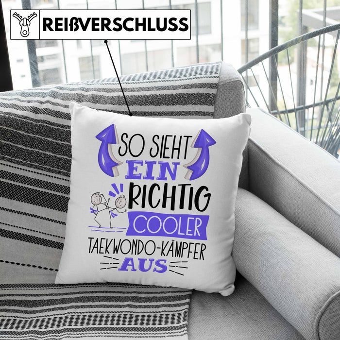 So Sieht Ein Richtig Cooler Taekwondo-Kämpfer Aus Geschenk Kissen mit Füllung 40x40 Lustiger Spruch Geschenkidee (Grau) Grün Trendation