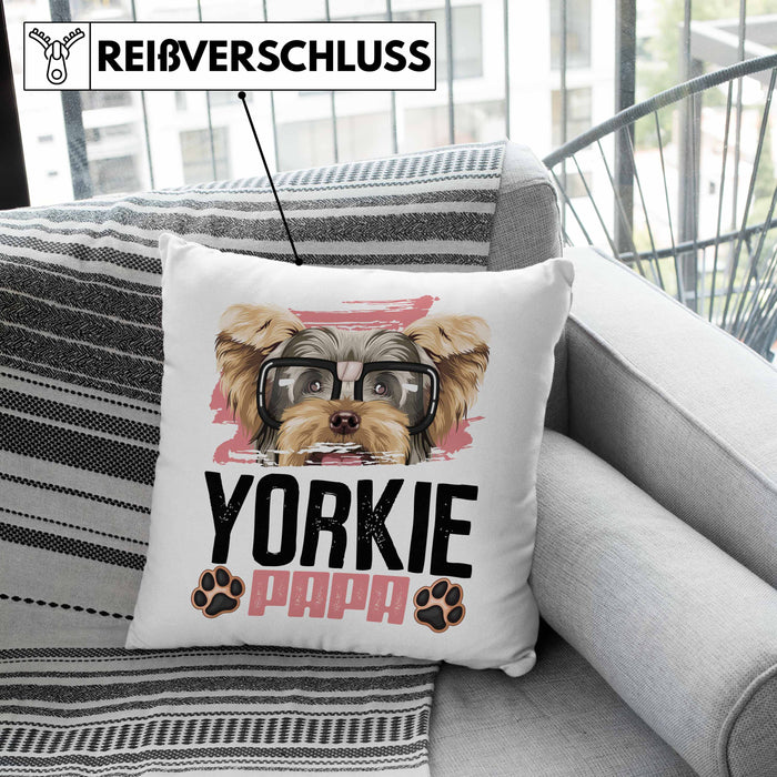 Yorkie Papa Besitzer Kissen mit Füllung 40x40 Geschenk Lustiger Spruch Geschenkidee Yorkie Liebhaber (Grau) Rosa Trendation