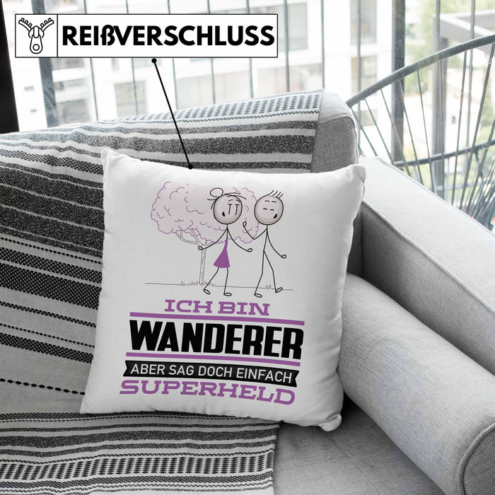 Wandern Geschenk Kissen mit Füllung 40x40 Ich Bin Wandern Aber Sag Doch Einfach Superheld Lustige Geschenkdiee für Wandern (Grau) Grau Trendation