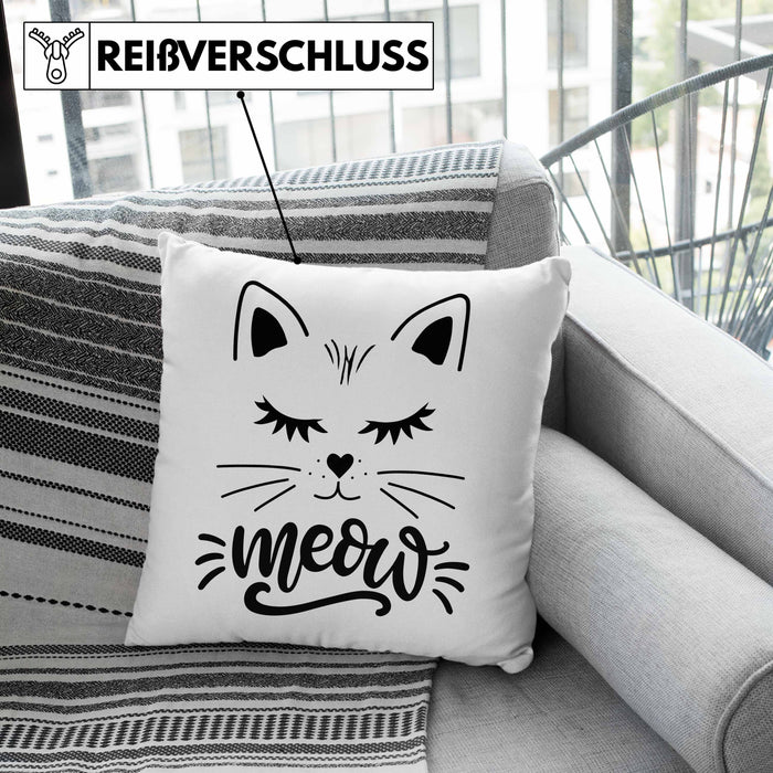 Katzen-Besitzerin Kissen mit Füllung 40x40 Geschenk Meow Katze Geschenkidee Miau Katzen Mama (Grau) Rosa Trendation