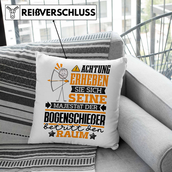 Bogenschießer Geschenk Kissen mit Füllung 40x40 Lustiger Spruch Erheben Sie Sich Der Bogenschießer Betritt den Raum (Grau) Rosa Trendation