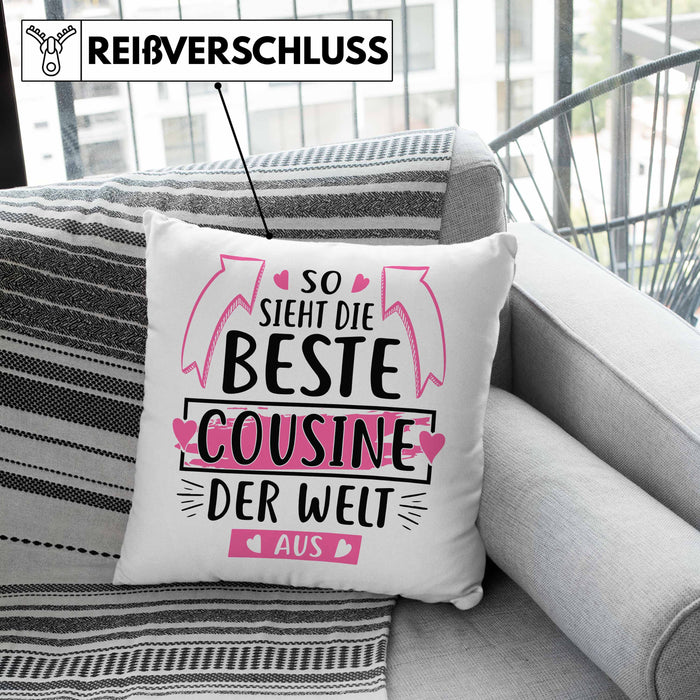 Cousine Kissen mit Füllung 40x40 Geschenk So Sieht Die Beste Cousine Der Welt Aus Geschenkidee (Grau) Grau Trendation