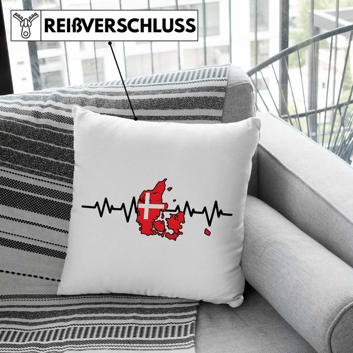 Dänische Flagge Geschenk Kissen mit Füllung 40x40 Herzschlag Dänemark Urlau Geschenkidee (Grau) Rosa Trendation