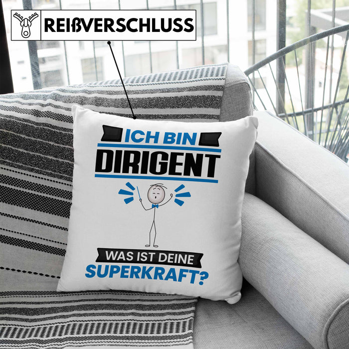 Dirigent Kissen mit Füllung 40x40 Geschenk für Dirigent Geburtstag Lustiger Spruch Was Ist Deine Superkraft (Grau) Blau Trendation