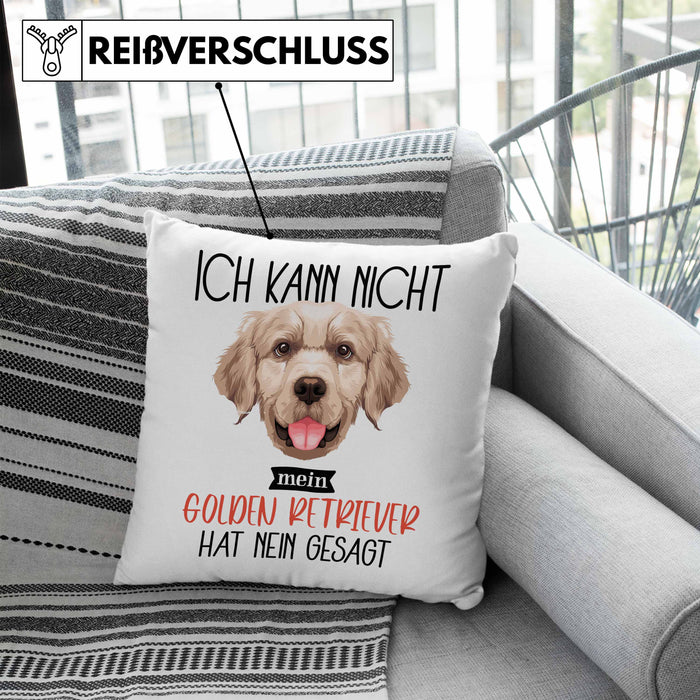 Golden Retriever Besitzer Kissen mit Füllung 40x40 Geschenk Lustiger Spruch Geschenkidee Ich Kann Nicht Mein Golden Retriever Hat Nein Gesagt (Grau) Blau Trendation