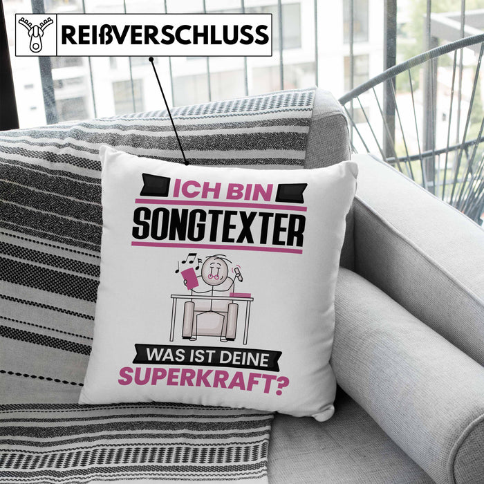 Songtexter Kissen mit Füllung 40x40 Geschenk für Songtexter Geburtstag Lustiger Spruch Was Ist Deine Superkraft (Grau) Blau Trendation