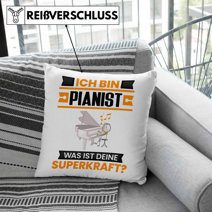 Pianist Kissen mit Füllung 40x40 Geschenk für Pianist Geburtstag Lustiger Spruch Was Ist Deine Superkraft (Grau) Blau Trendation