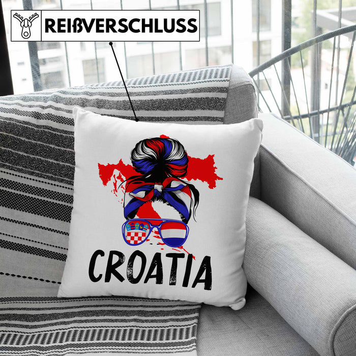Croatia Kissen mit Füllung 40x40 Geschenk für Kroatische Frau Heimat Kroatien Geschenkidee (Grau) Grün Trendation