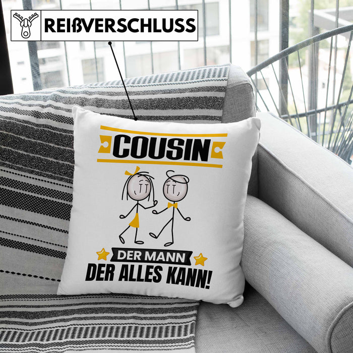 Cousin Kissen mit Füllung 40x40 Geschenk für Cousin Der Mann Der Alles Kann Geschenkidee zum Geburtstag (Grau) Rosa Trendation