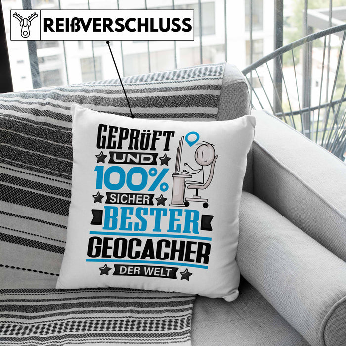 Geocacher Geschenk Lustiger Spruch für Geocacher Geschenkidee Bester Geocacher Der WeltKissen mit Füllung 40x40 (Grau) Grau Trendation