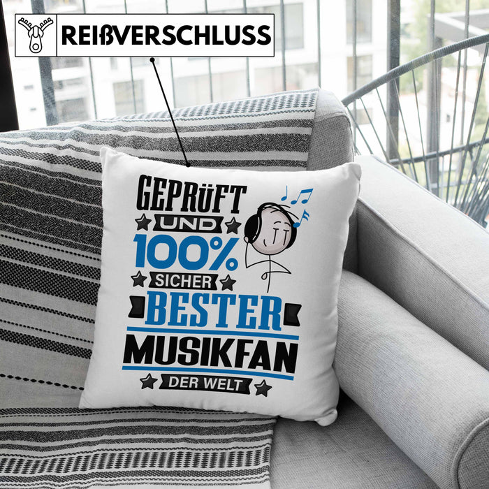 Musikfan Geschenk Lustiger Spruch für Musikfan Geschenkidee Bester Musikfan Der WeltKissen mit Füllung 40x40 (Grau) Rosa Trendation