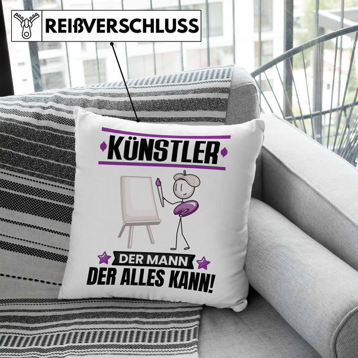 Künstler Kissen mit Füllung 40x40 Geschenk für Künstler Der Mann Der Alles Kann Geschenkidee zum Geburtstag (Grau) Blau Trendation