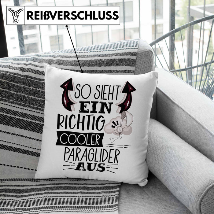 So Sieht Ein Richtig Cooler Paraglider Aus Geschenk Kissen mit Füllung 40x40 Lustiger Spruch Geschenkidee (Grau) Grau Trendation