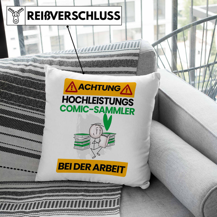 Comic-Sammler Kissen mit Füllung 40x40 Geschenk Lustiger Spruch Geschenkidee für Comic-Sammler Achtung Hochleistungs Comic-Sammler Bei Der Arbeit (Grau) Rosa Trendation