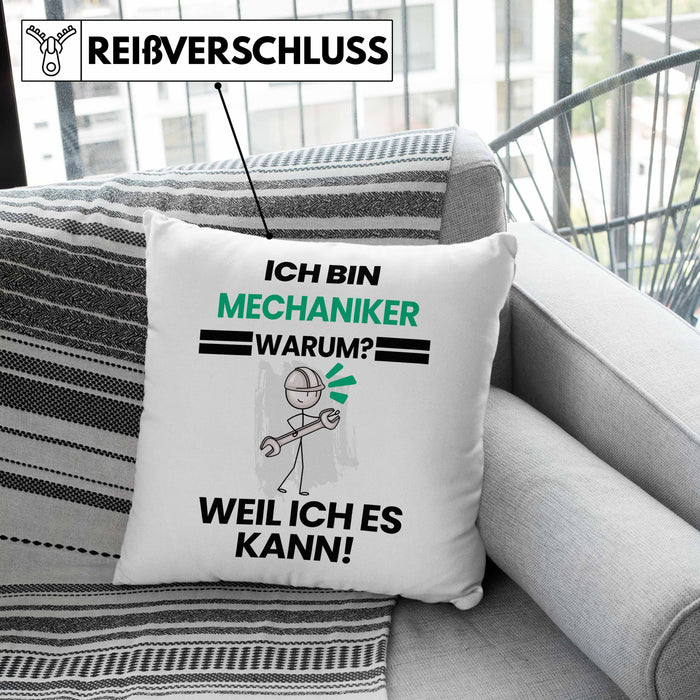 Mechaniker Geschenk Kissen mit Füllung 40x40 Lustiger Spruch Ich Bin Mechaniker Warum Weil Ich Es Kann Geschenkidee Bester Mechaniker Geburtstag (Grau) Rosa Trendation