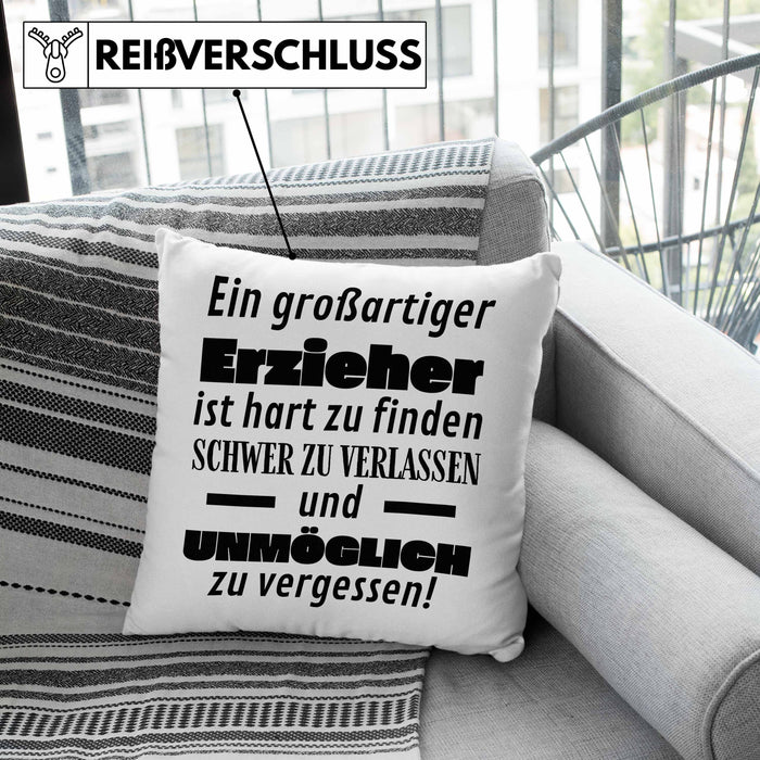 Erzieher Abschied Geschenk Kissen mit Füllung 40x40 Abschiedsgeschenk für Erzieher Hart Zu Finden Schwer Zu Verlassen (Grau) Rosa Trendation