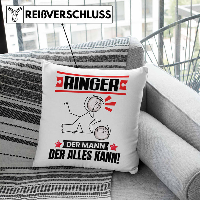 Ringer Kissen mit Füllung 40x40 Geschenk für Ringer Der Mann Der Alles Kann Geschenkidee zum Geburtstag (Grau) Blau Trendation