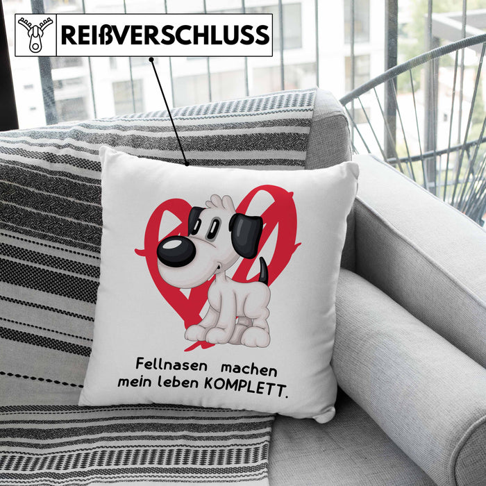 Hundebesitzer Kissen mit Füllung 40x40 Geschenk Fellnasen machen mein Leben Komplett Geschenkidee Hunde Mama Frauchen Herrchen (Grau) Rosa Trendation