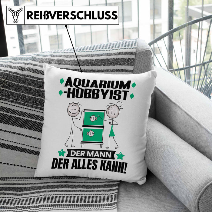 Aquarium-Hobbyist Kissen mit Füllung 40x40 Geschenk für Aquarium-Hobbyist Der Mann Der Alles Kann Geschenkidee zum Geburtstag (Grau) Grün Trendation