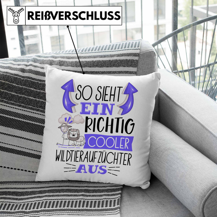 Wildtieraufzüchter Kissen mit Füllung 40x40 So Sieht Ein Richtig Cooler Wildtieraufzüchter Aus Geschenk Lustiger Spruch Geschenkidee (Grau) Blau Trendation