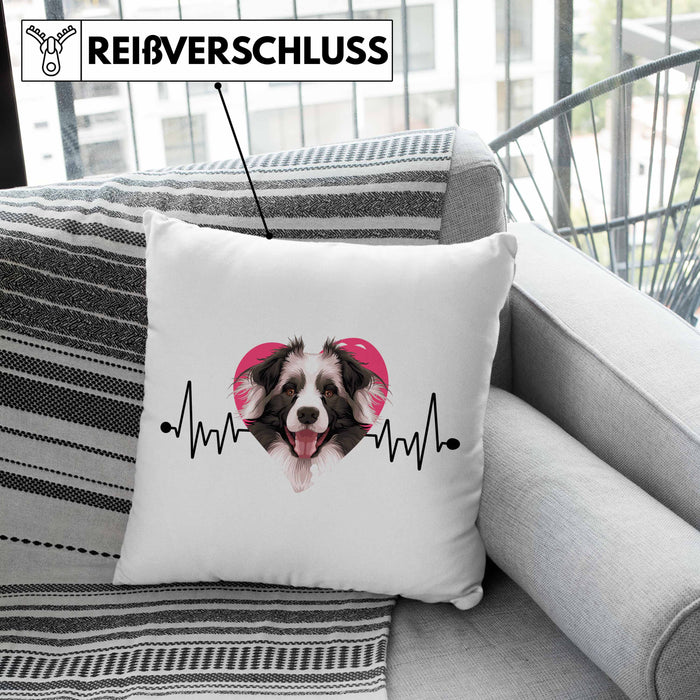 Border Collies Besitzer Kissen mit Füllung 40x40 Geschenk Lustiger Spruch Geschenkidee Herzschlag Border Collies (Grau) Rosa Trendation