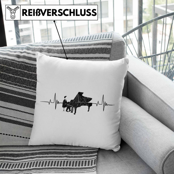 Kissen mit Füllung 40x40 Piano Geschenkidee für Klavierspieler Flügel-Motiv Herzschlag (Grau) Blau Trendation