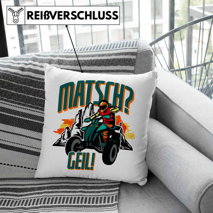 Lustige Kissen mit Füllung 40x40 für Quad-Fans Spruch Matsch? Geil! Quad Fahrer Geschenkidee (Grau) Blau Trendation