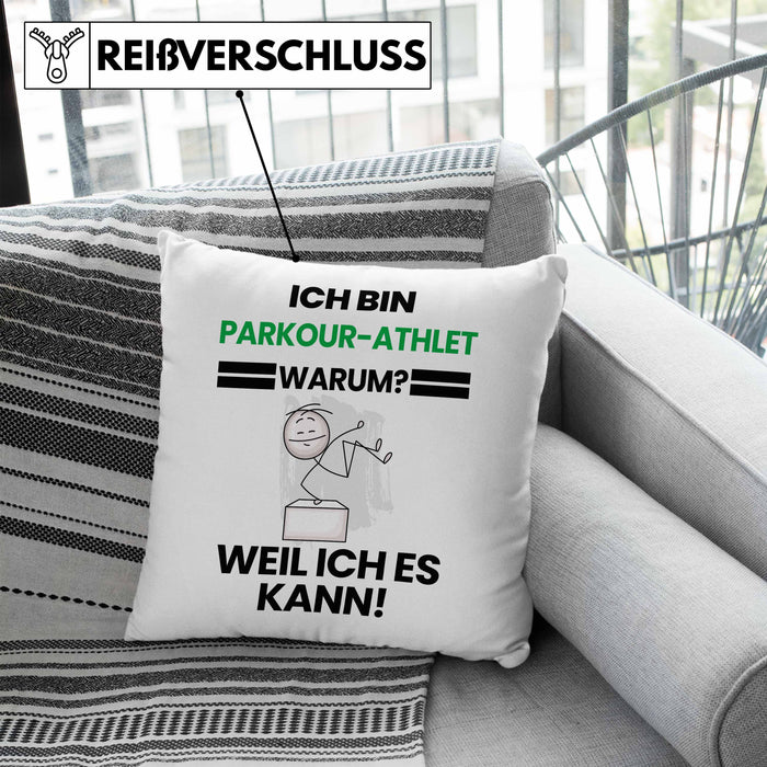 Parkour-Athlet Geschenk Kissen mit Füllung 40x40 Lustiger Spruch Ich Bin Parkour-Athlet Warum Weil Ich Es Kann Geschenkidee Bester Parkour-Athlet Geburtstag (Grau) Blau Trendation