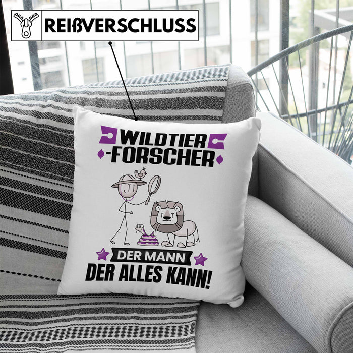 Wildtierforscher Kissen mit Füllung 40x40 Geschenk für Wildtierforscher Der Mann Der Alles Kann Geschenkidee zum Geburtstag (Grau) Blau Trendation