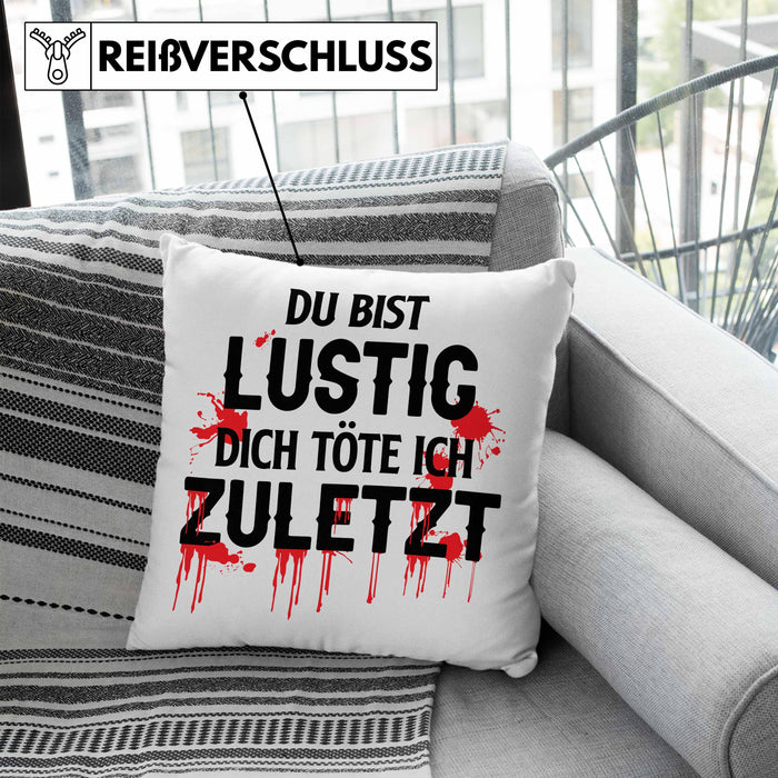Du Bist Lustig Kissen mit Füllung 40x40 Lustiger Spruch Erwachsenen Humor Geschenk Kollegin Bester Kollege Geschenkidee (Grau) Blau Trendation