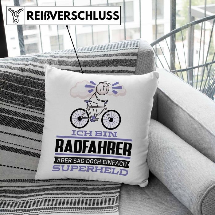 Radfahrer Geschenk Kissen mit Füllung 40x40 Ich Bin Radfahrer Aber Sag Doch Einfach Superheld Lustige Geschenkdiee für Radfahrer (Grau) Rosa Trendation